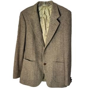 Vintage Angelo Litrico Blazer Herringbone Tan Sport Jacket Suede Elbow Patches